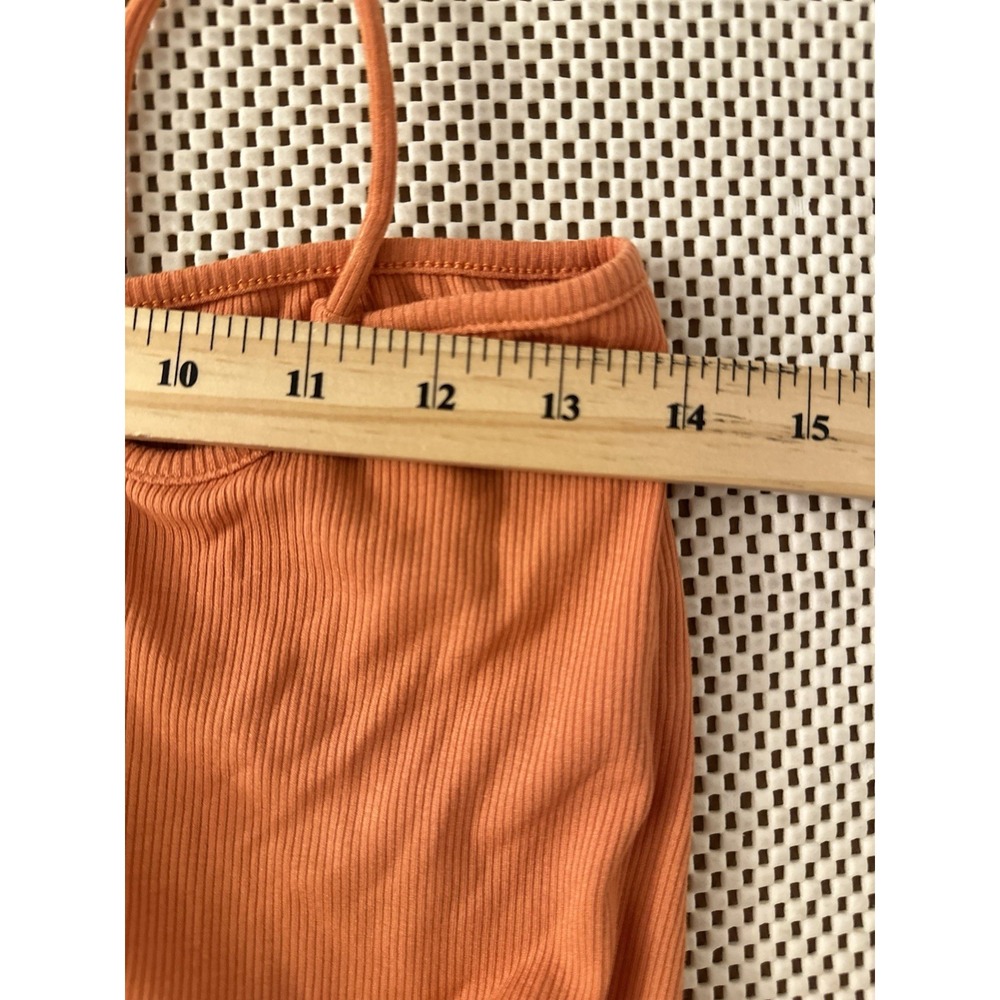 Princess Polly Ribbed Knit Halter Dress Sz 6/8 Orange Stretch Backless Low Cut - Picture 5 of 7